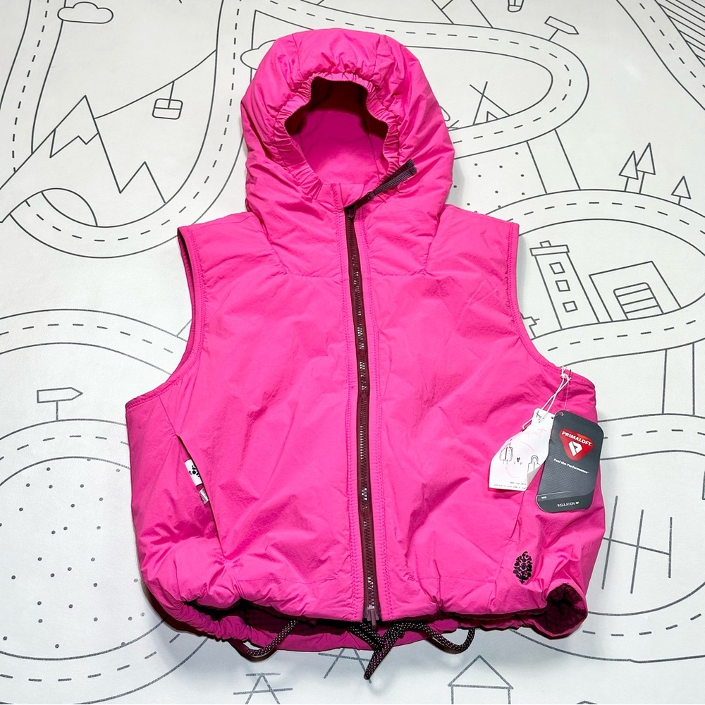 Free People Recreation Reversible Fleece Puffer Vest in Sour Cherry - Picture 7 of 12